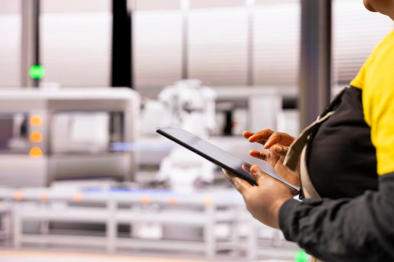 Ingeniero de la Industria 40 modernizando sistemas de automatización robótica